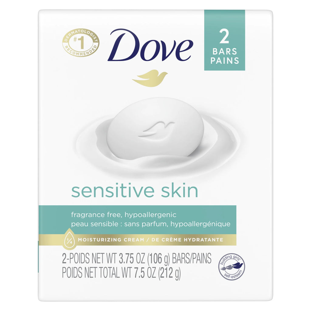 Beauty Bar Women'S Bath Soap Sensitive Unscented Hypoallergenic for Sensitive Skin, 3.75 Oz 2 Bars