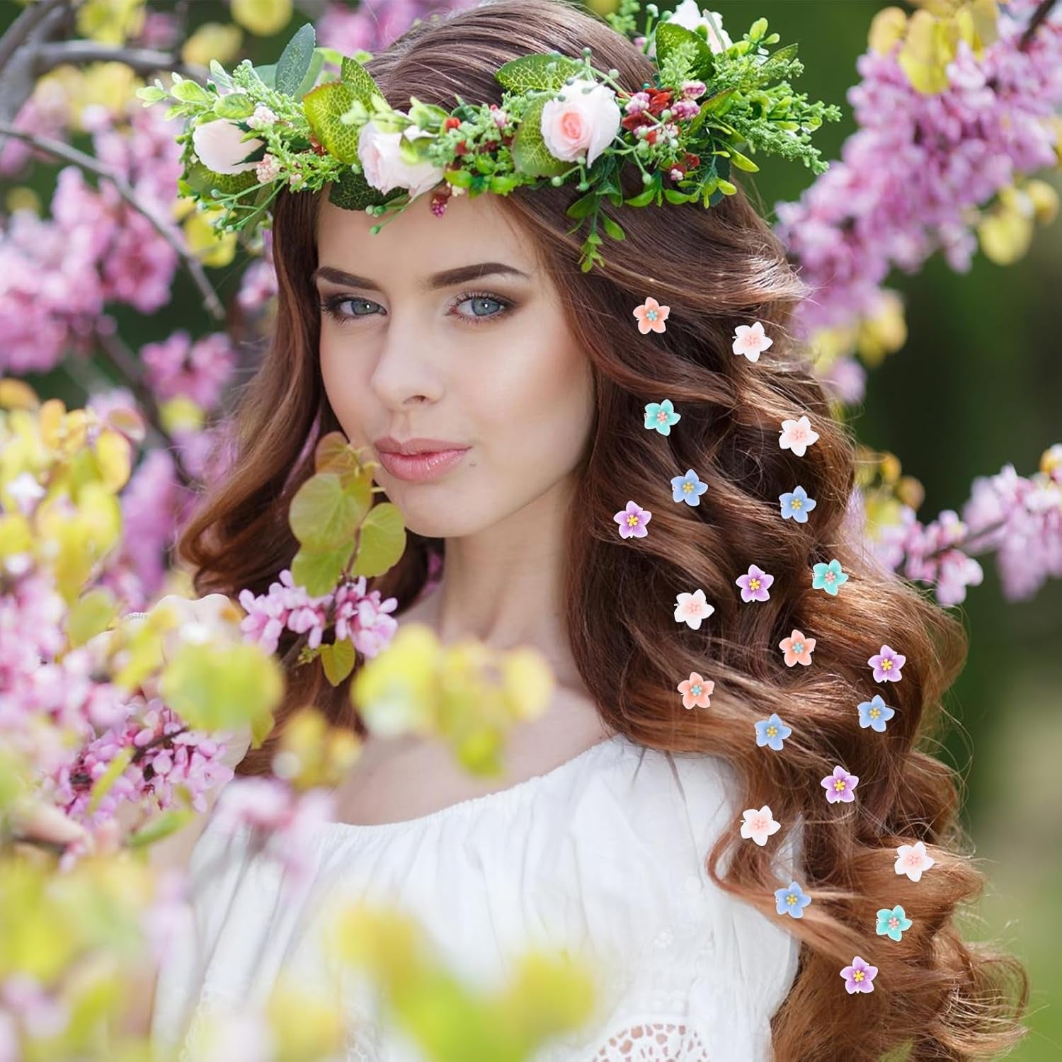 20Pcs Tiny Flower Hair Clips for Hair, Flower Clips Colorful Hair Accessories,Hair Flowers Floral Hair Pins, Flower Hair Clips for Women, Small Flower Hair Clips Braided Hair Clips